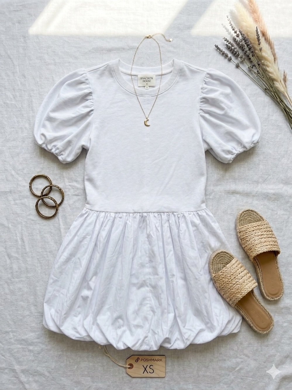 Tuckernuck Hyacinth House White Puff Sleeve Bubble Mini Dress